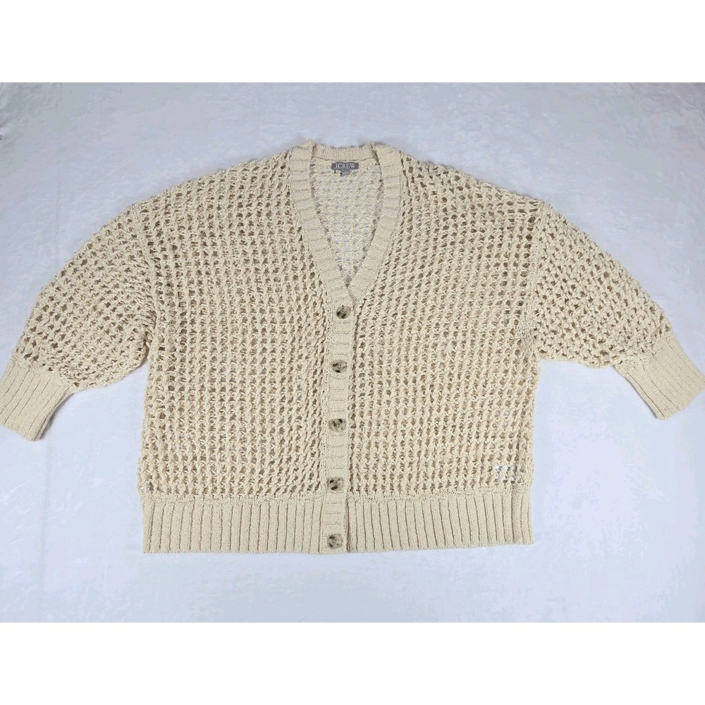 J. CREW Montauk relaxed Cardigan Open Knit Sweater Size 2XL Beige Academia Beach